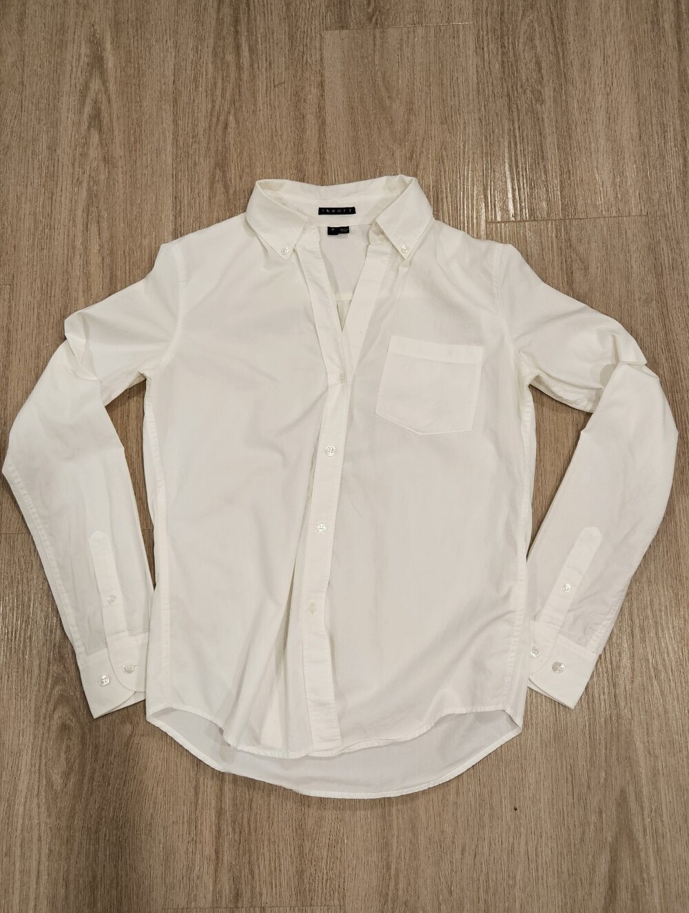 Theory White 100% Cotton Button Down Shirt Petite Size P Long Sleeve Pocket
